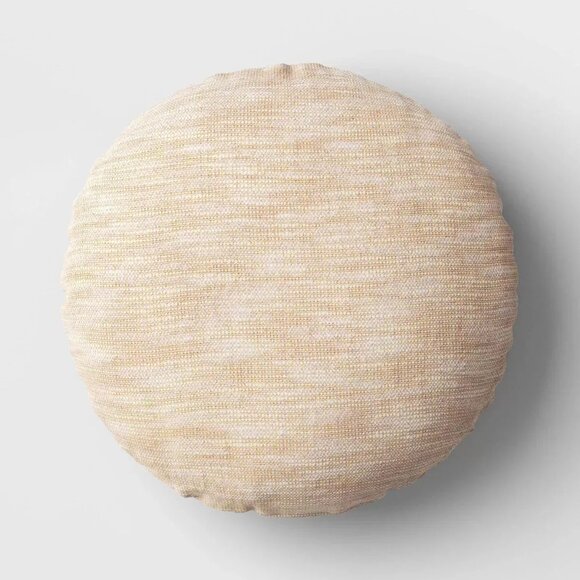 NEW Threshold 16" Woven Cotton Slub Round Throw Pillow with Gold Lurex - Picture 2 of 9